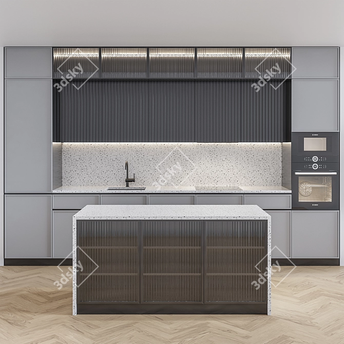 Sleek Terazzo Gray Kitchen 3D model image 16