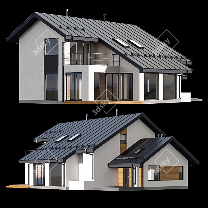 Modern Two-Storey Cottage with Click Seam Roof 3D model image 1