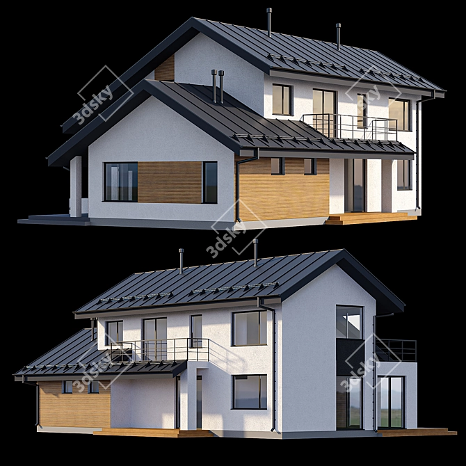 Modern Two-Storey Cottage with Click Seam Roof 3D model image 2