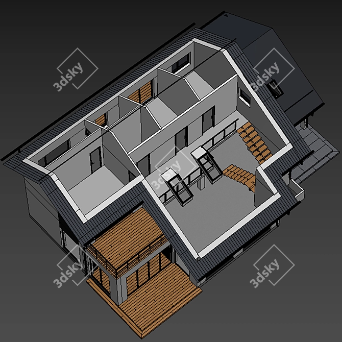 Modern Two-Storey Cottage with Click Seam Roof 3D model image 6