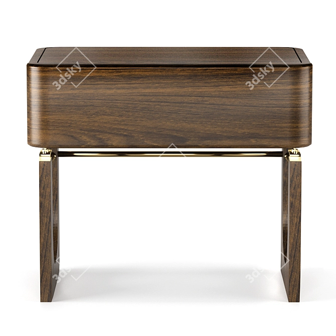 Sleek Wood & Brass Nightstand 3D model image 3