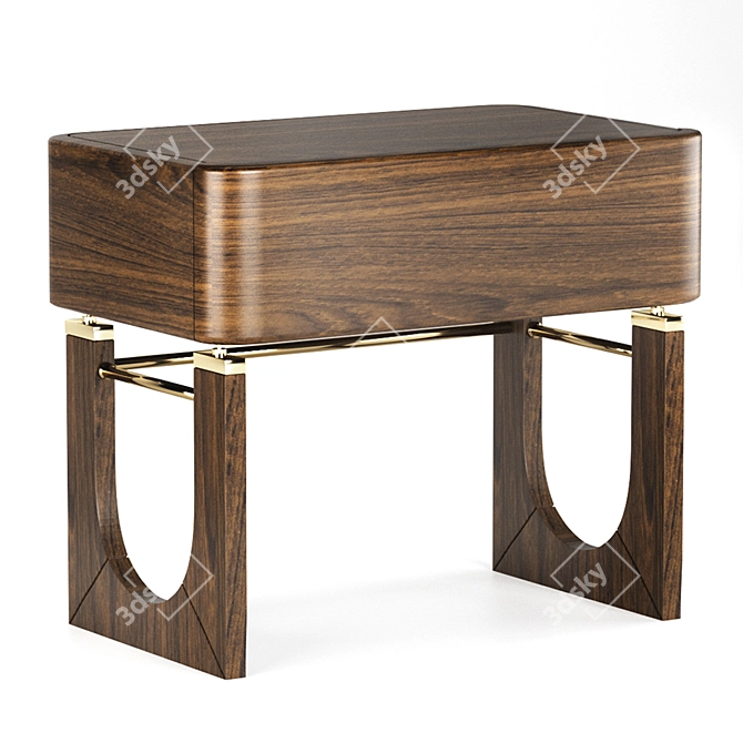 Sleek Wood & Brass Nightstand 3D model image 5