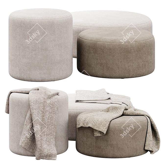 Folk Pouf Collection: Stylish, Cozy Seating 3D model image 2