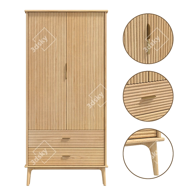 Kendal Oak Brass Cabinet 3D model image 2