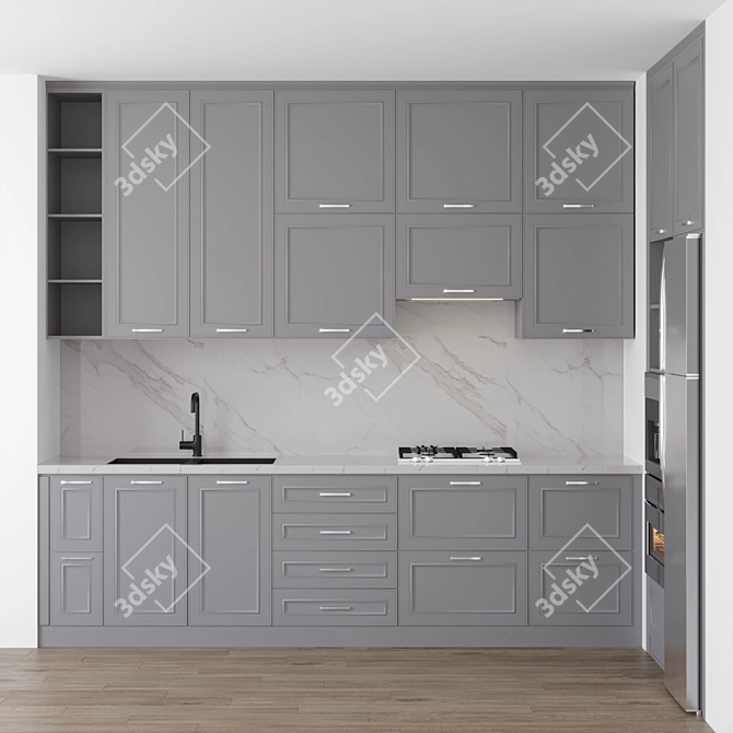 Modern Kitchen Set with Miele and Kaiser Appliances 3D model image 2