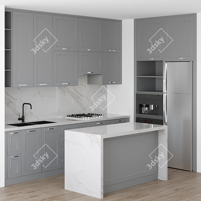 Modern Kitchen Set with Miele and Kaiser Appliances 3D model image 3