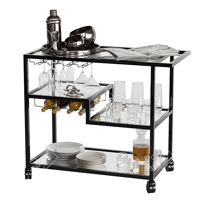 Sleek Drink Bar Cart Set 3D model image 1