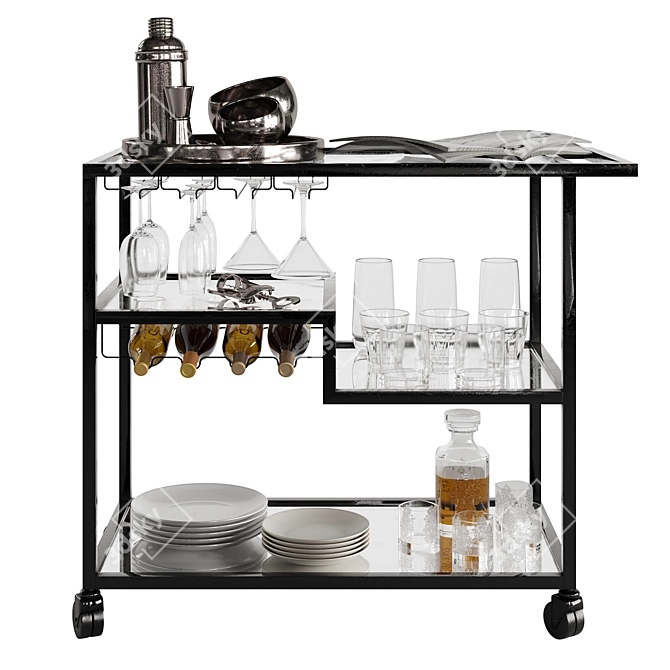 Sleek Drink Bar Cart Set 3D model image 3