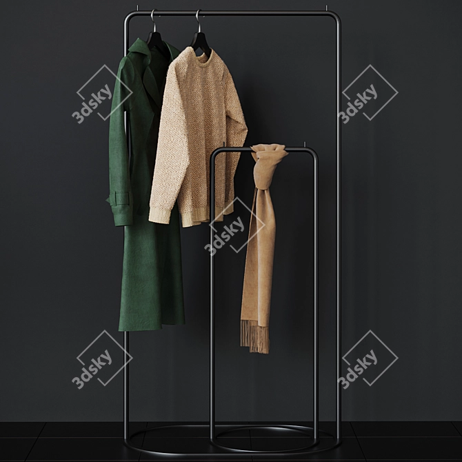 Sleek Black Clothes Hanger Rack 3D model image 6