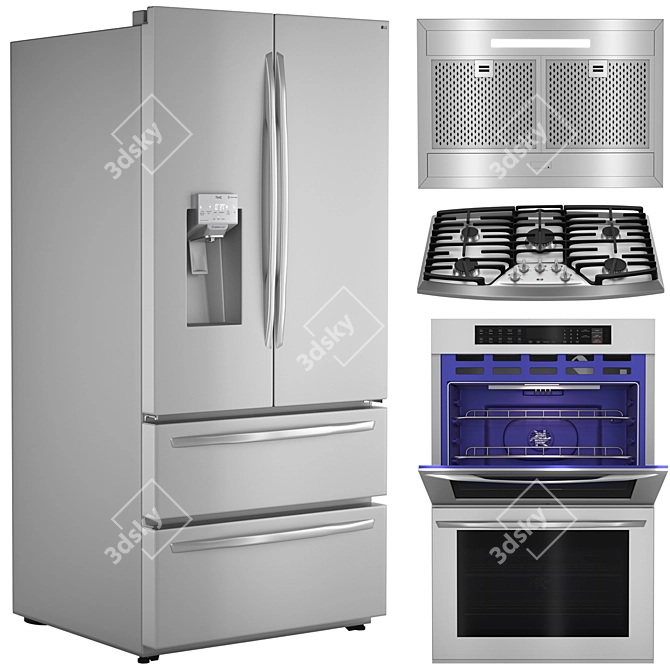 LG Kitchen Appliance Bundle: Oven, Refrigerator, Cooktop & Hood 3D model image 2