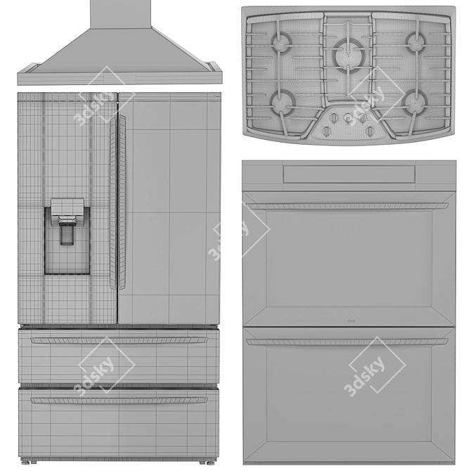 LG Kitchen Appliance Bundle: Oven, Refrigerator, Cooktop & Hood 3D model image 3