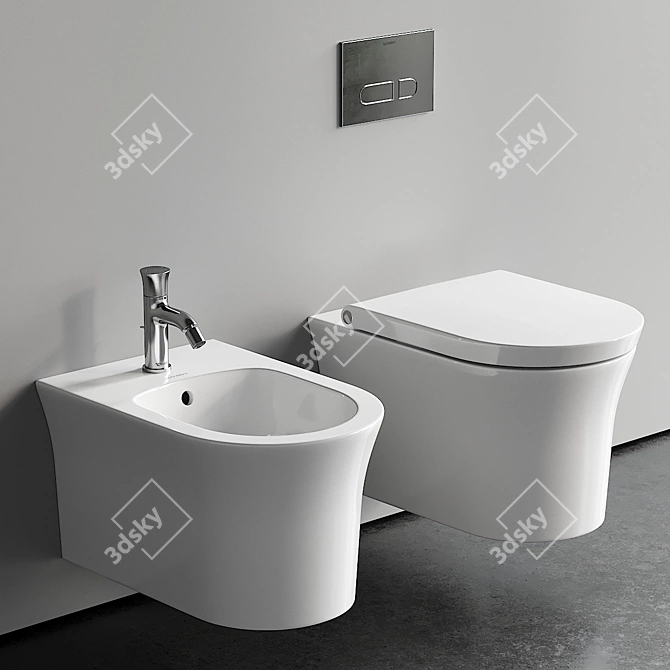 Duravit White Tulip Wall Hung WC & Bidet 3D model image 1