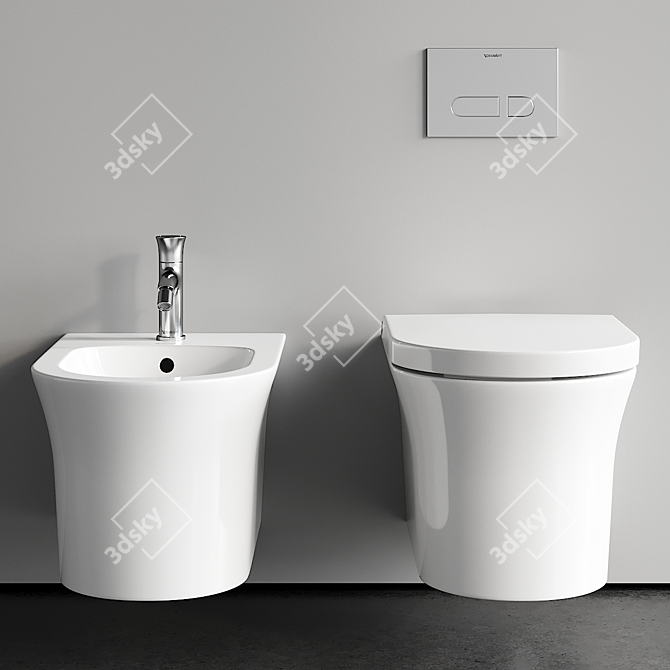 Duravit White Tulip Wall Hung WC & Bidet 3D model image 3