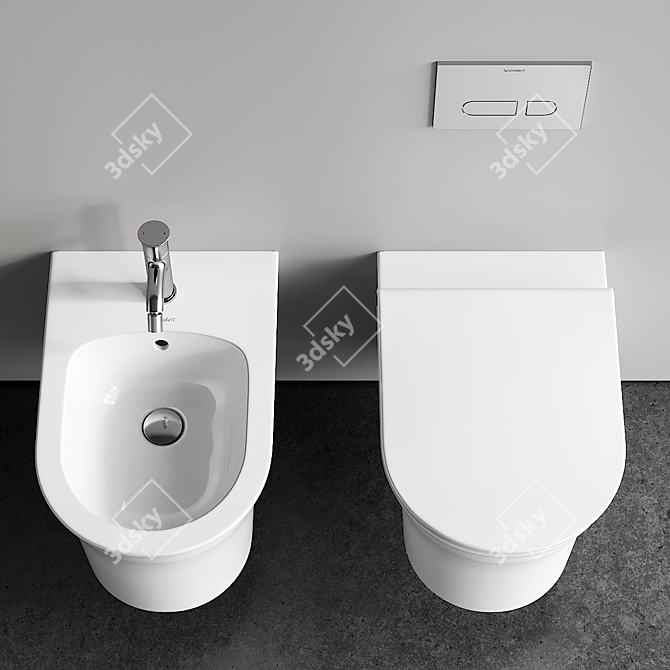 Duravit White Tulip Wall Hung WC & Bidet 3D model image 4