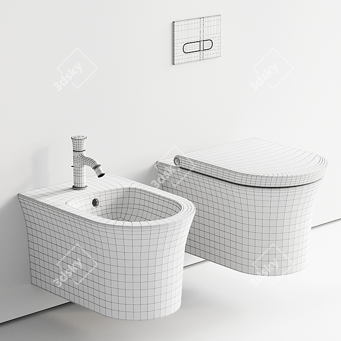 Duravit White Tulip Wall Hung WC & Bidet 3D model image 5