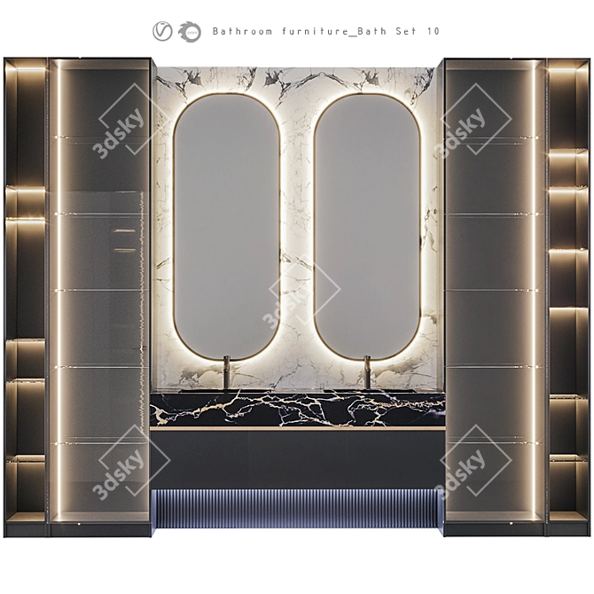 Title: Compact Bath Set 10 - Stylish Bathroom Furniture 3D model image 1