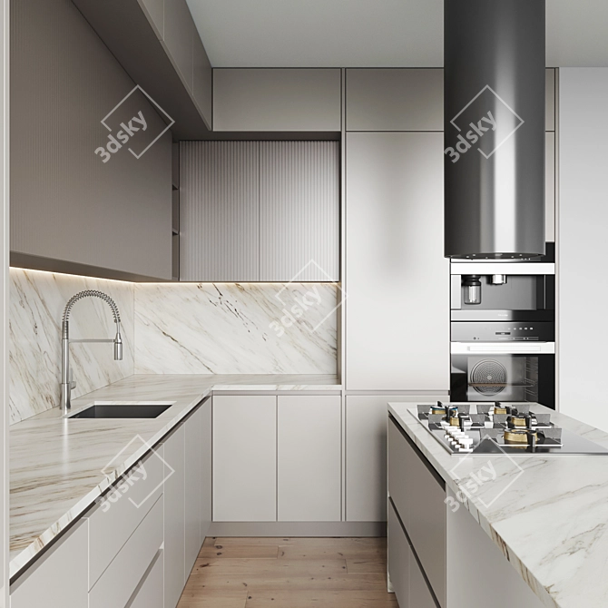 Modern Kitchen Set: Gas Hob, Oven, Coffee Machine, Wine Fridge & More 3D model image 2