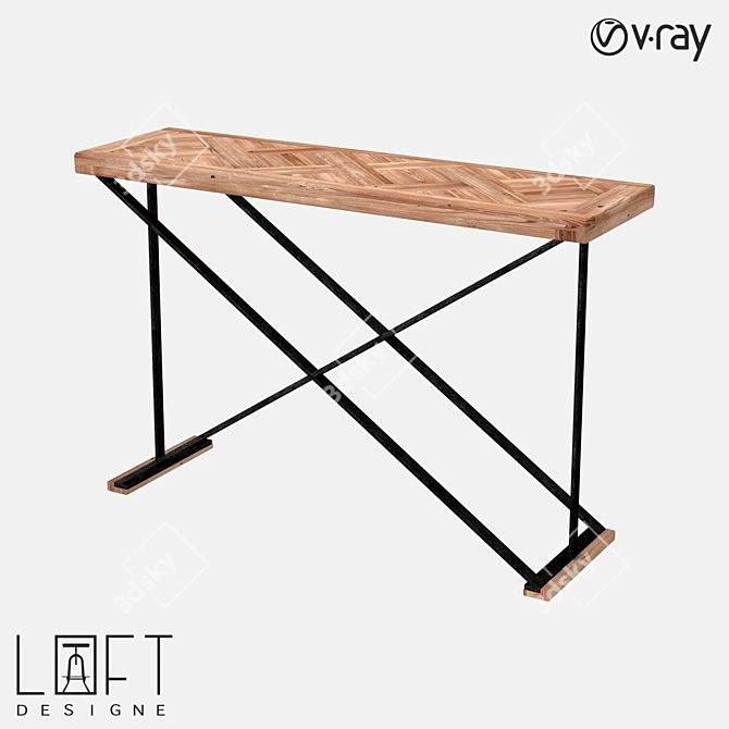 Rustic Oak Console Table 3D model image 1