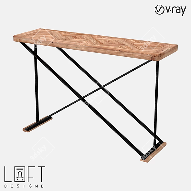 Rustic Oak Console Table 3D model image 3