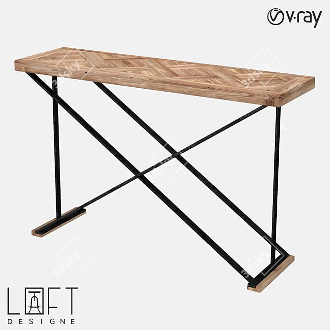 Rustic Oak Console Table 3D model image 4