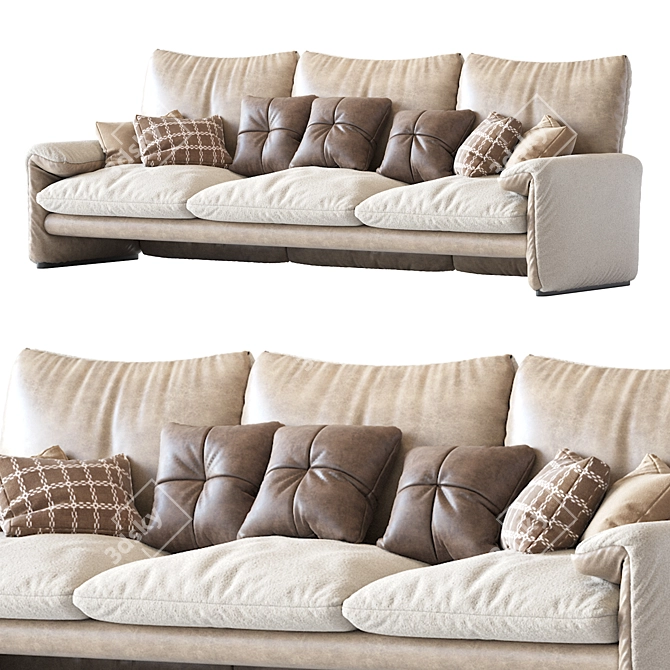 1970s Cassina Maralunga 3-Seater Sofa 3D model image 2