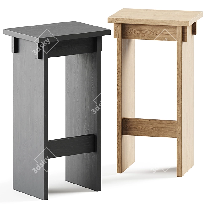 Japanese Oak Bar Stool: Sleek Elegance 3D model image 1