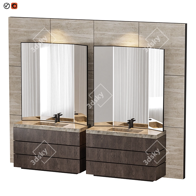 Elegant Dark Wood Bathroom Set 3D model image 1