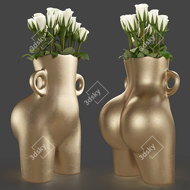 Golden Booty Vase: Glamorous Ceramic Décor 3D model image 1