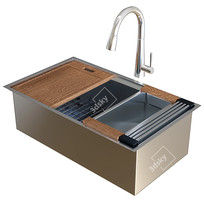 Ruvati Single Bowl Sink: Stylish and Durable 3D model image 1