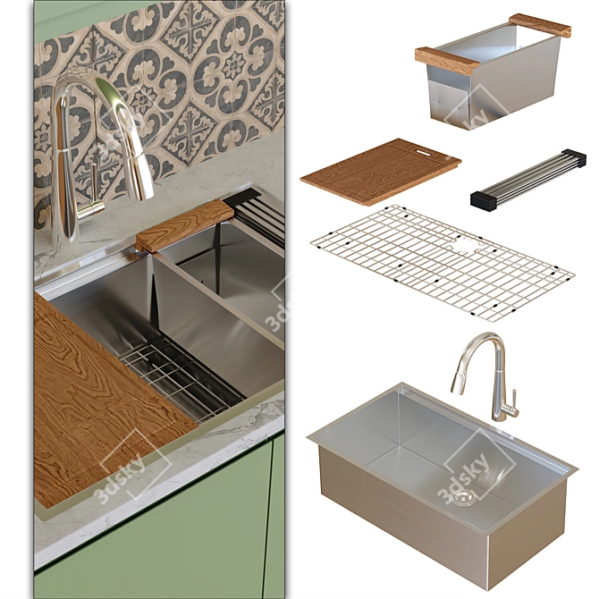 Ruvati Single Bowl Sink: Stylish and Durable 3D model image 2