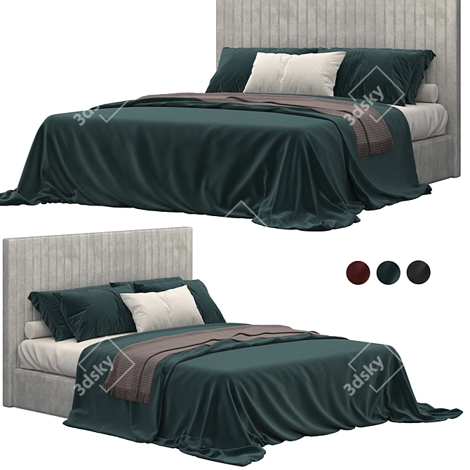 Modern Striped Headboard Bed 3D model image 1