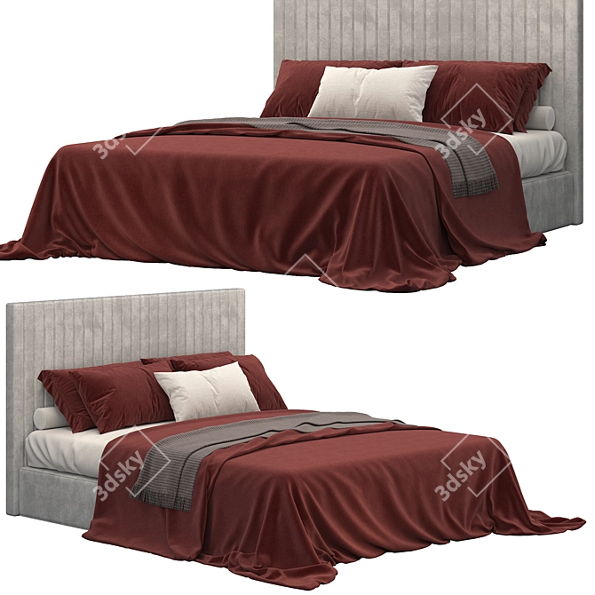 Modern Striped Headboard Bed 3D model image 3