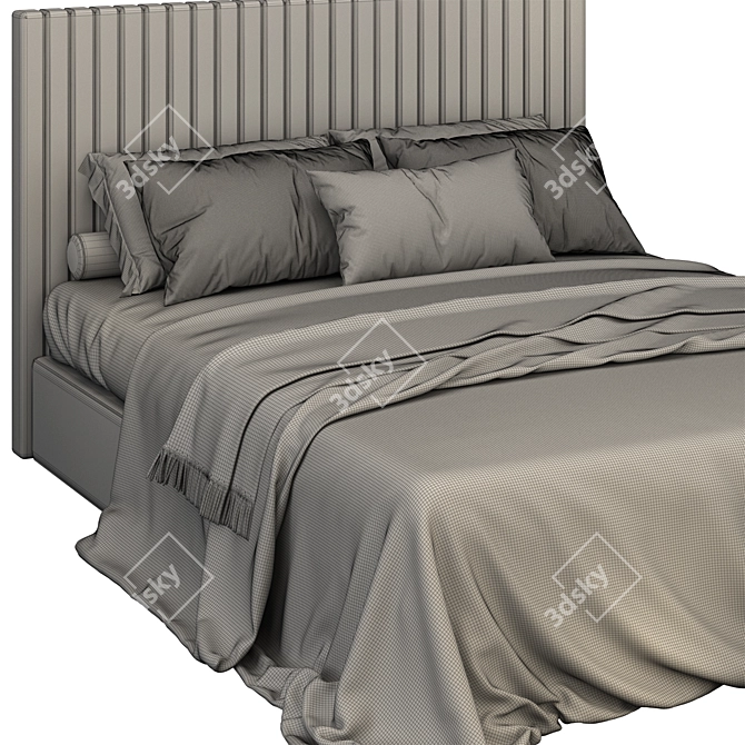 Modern Striped Headboard Bed 3D model image 4