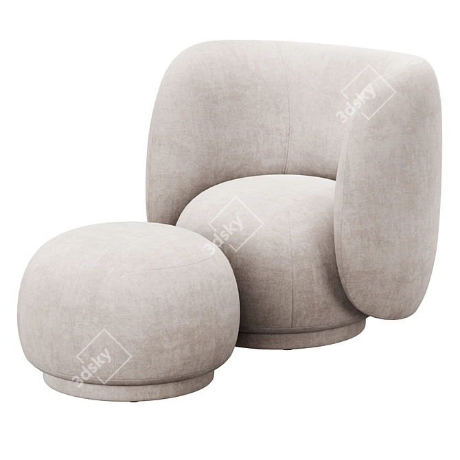 Ferm Living Rico Lounge Chair and Ottoman 3D model image 1