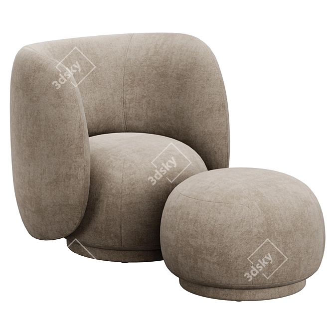 Ferm Living Rico Lounge Chair and Ottoman 3D model image 2