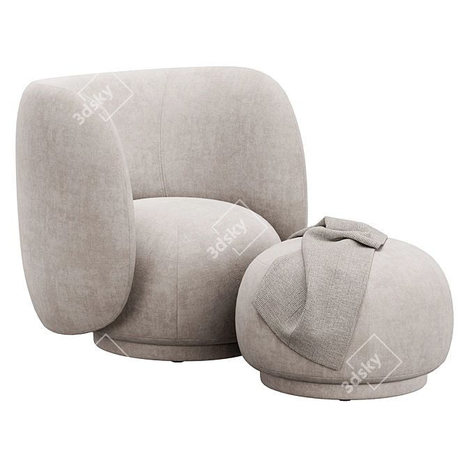 Ferm Living Rico Lounge Chair and Ottoman 3D model image 3