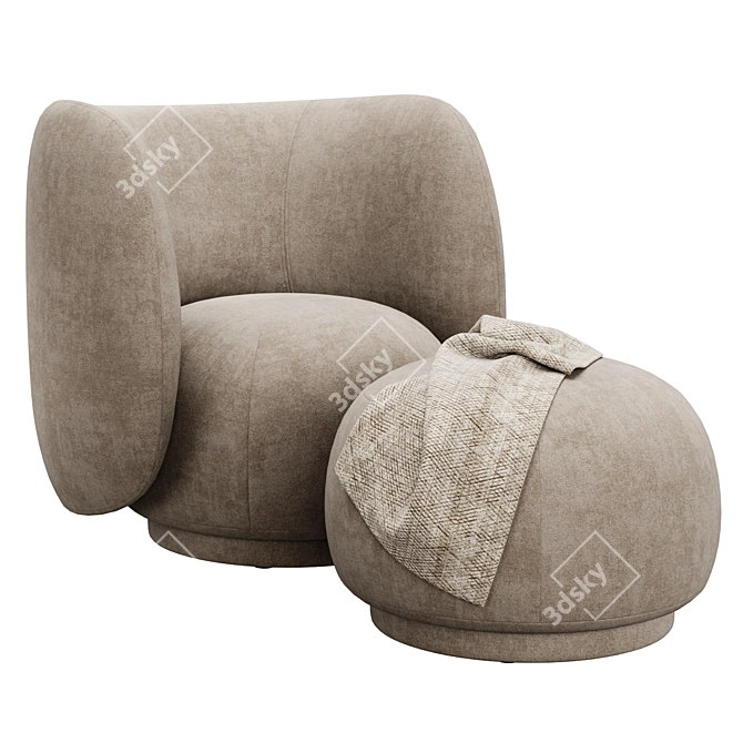 Ferm Living Rico Lounge Chair and Ottoman 3D model image 4