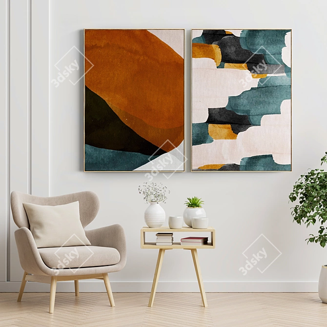 Elegant Frame Set: 2 Paintings, 5 Materials 3D model image 2