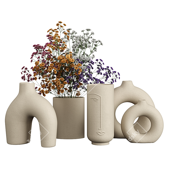 Elegant Ceramic Vases Set 3D model image 1