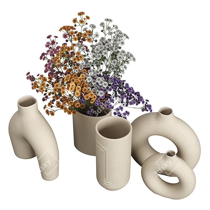 Elegant Ceramic Vases Set 3D model image 2