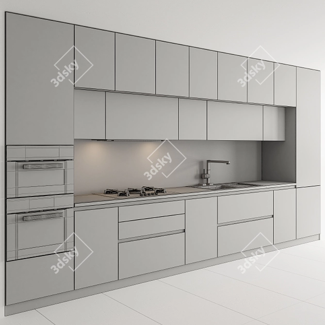 Modern Wood and White Kitchen 3D model image 5