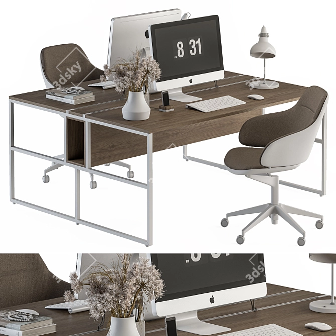 White Wood Office Furniture Set - Employee 50 3D model image 2