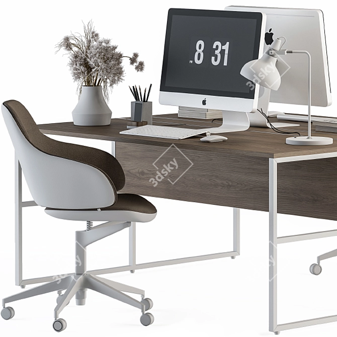 White Wood Office Furniture Set - Employee 50 3D model image 4