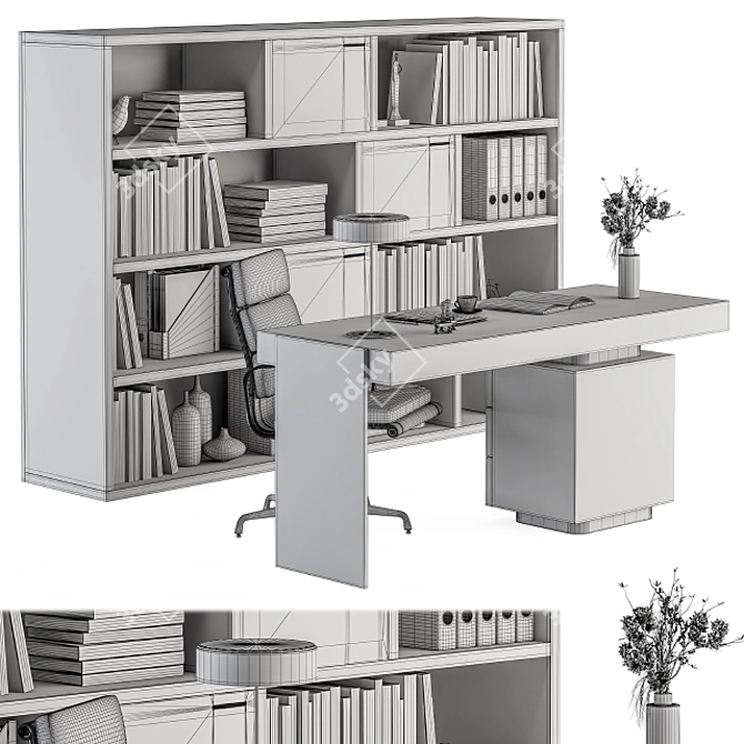 Wooden Boss Desk - Manager's Set. 3D model image 7