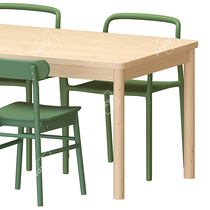 Modern Green Birch Table & Chairs 3D model image 4