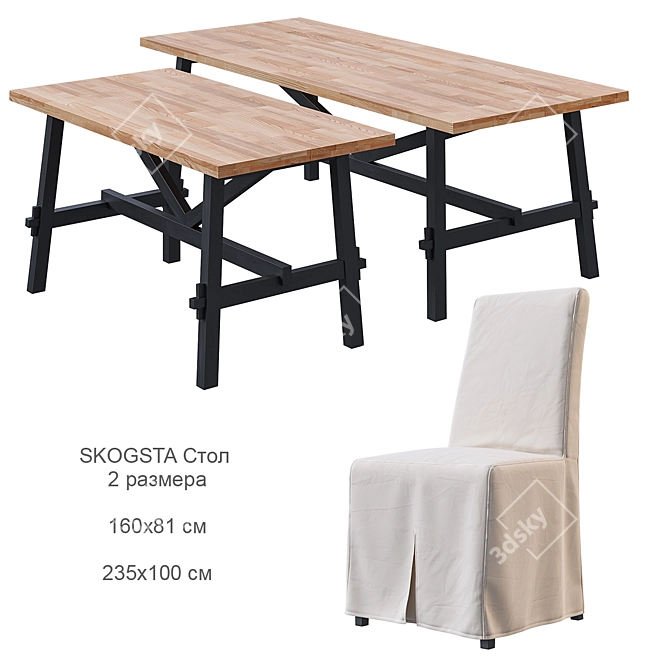 Natural Acacia Table and Chair Set 3D model image 2