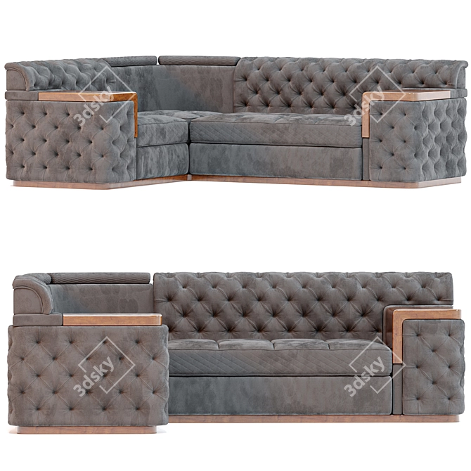 Elegant Black Corner Sofa 3D model image 1