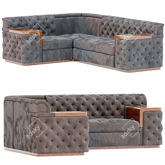Elegant Black Corner Sofa 3D model image 2