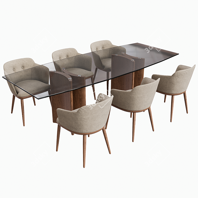 Elegant Porada Alan Botte Table with Celine Chairs 3D model image 2