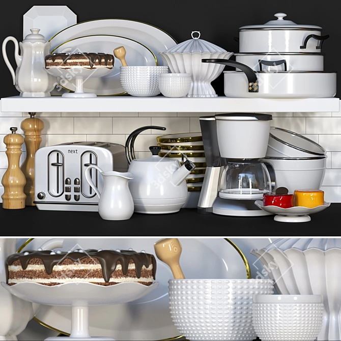 Versatile Kitchen Set: Pot, Pan, Coffee Maker, Toaster 3D model image 1